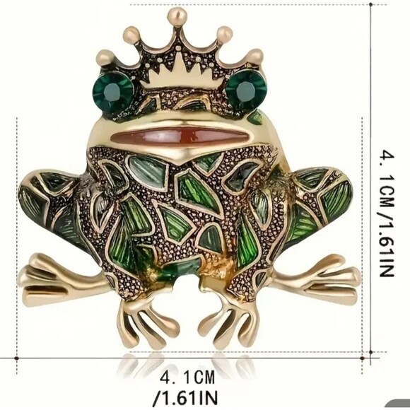 Gold and Green King frog with gems and forest green body brooch gift‎ - Picture 3 of 3